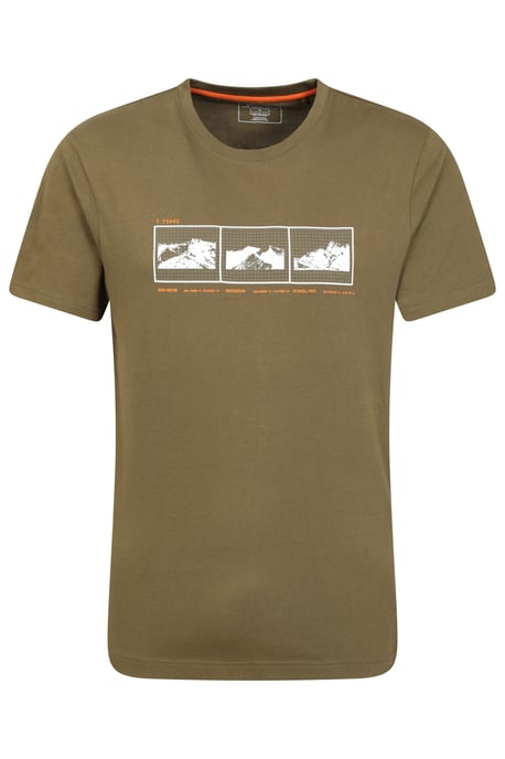 '3 Peaks' Men's Printed Tee Cotton Breathable Casual T-Shirt Khaki - Image 2