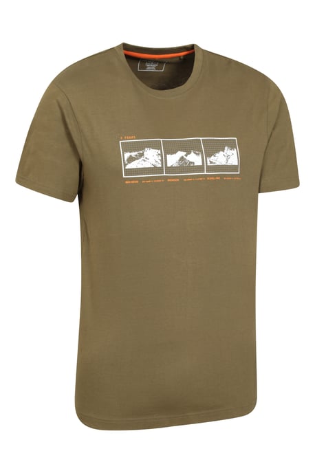 '3 Peaks' Men's Printed Tee Cotton Breathable Casual T-Shirt Khaki - Image 3