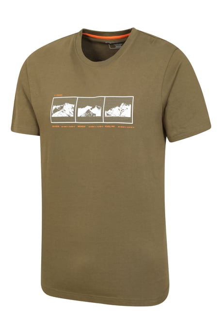 '3 Peaks' Men's Printed Tee Cotton Breathable Casual T-Shirt Khaki - Image 4