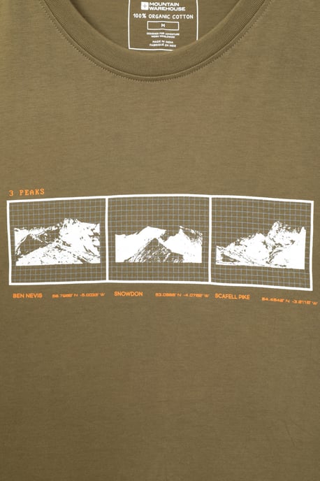 '3 Peaks' Men's Printed Tee Cotton Breathable Casual T-Shirt Khaki - Image 5