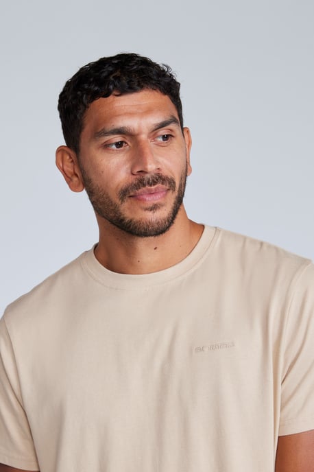 'Icon' Men's Logo Tee Relaxed Fit Casual Everyday T-Shirt Beige - Image 3