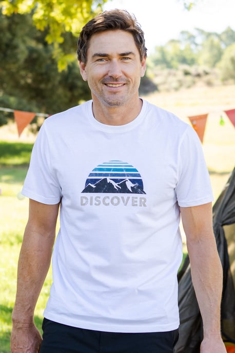 'Discover' Men's Printed T-Shirt Cotton Breathable Casual Tee White - Image 1