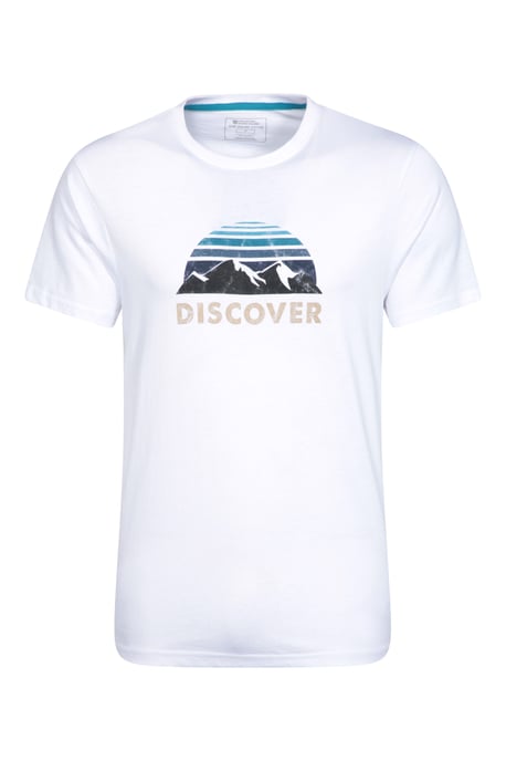'Discover' Men's Printed T-Shirt Cotton Breathable Casual Tee White - Image 2