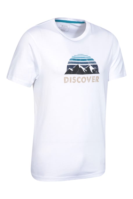 'Discover' Men's Printed T-Shirt Cotton Breathable Casual Tee White - Image 3