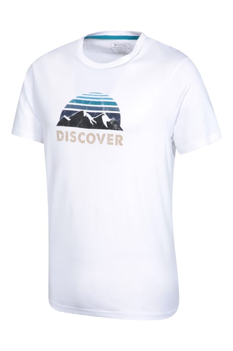 'Discover' Men's Printed T-Shirt Cotton Breathable Casual Tee White - Image 4