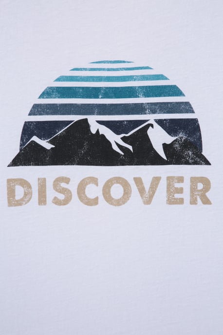 'Discover' Men's Printed T-Shirt Cotton Breathable Casual Tee White - Image 5