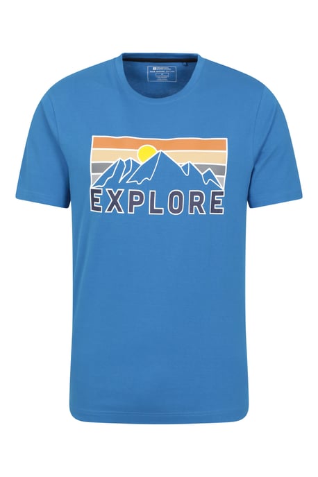 'Explore' Men's Graphic T-Shirt Sun Protection Breathable Everyday Tee Blue - Image 2