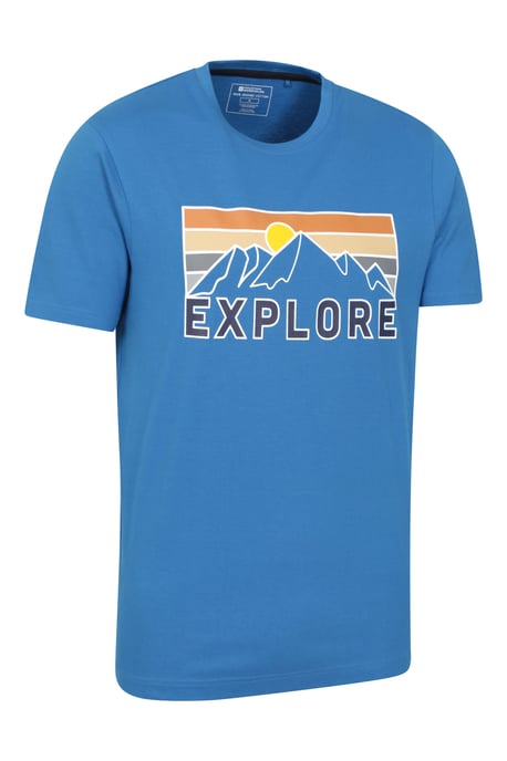 'Explore' Men's Graphic T-Shirt Sun Protection Breathable Everyday Tee Blue - Image 3