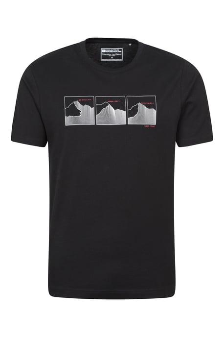 '3 Peaks' Men's Printed Tee Cotton Breathable Casual T-Shirt Black - Image 1