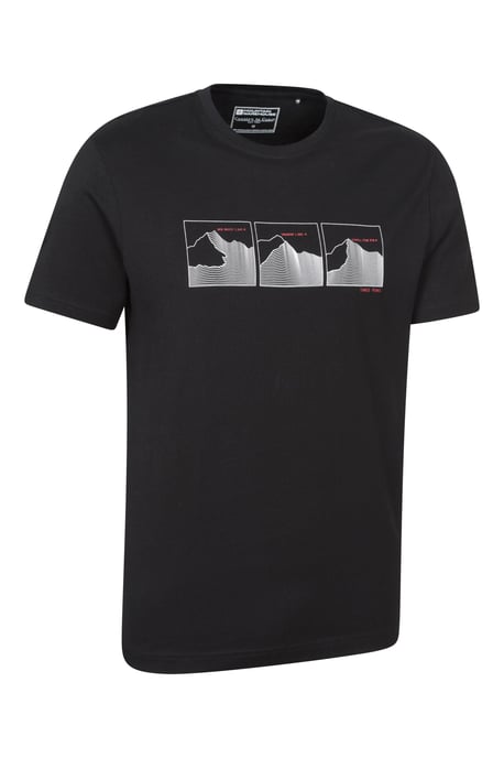 '3 Peaks' Men's Printed Tee Cotton Breathable Casual T-Shirt Black - Image 2