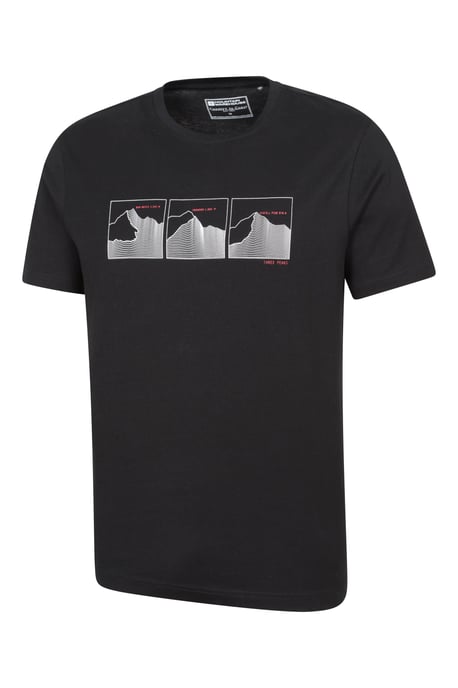 '3 Peaks' Men's Printed Tee Cotton Breathable Casual T-Shirt Black - Image 4