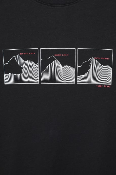 '3 Peaks' Men's Printed Tee Cotton Breathable Casual T-Shirt Black - Image 5