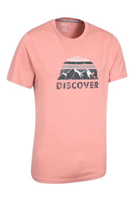 'Discover' Men's Printed T-Shirt Cotton Breathable Casual Tee Light Pink - Image 2