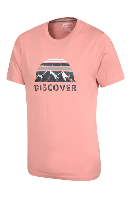 'Discover' Men's Printed T-Shirt Cotton Breathable Casual Tee Light Pink - Image 3