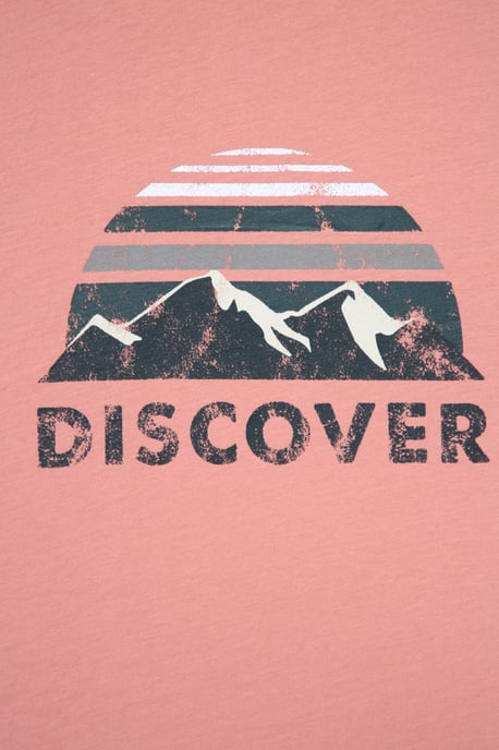 'Discover' Men's Printed T-Shirt Cotton Breathable Casual Tee Light Pink - Image 5