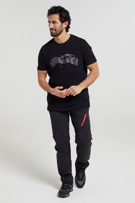 'Tech Mountains' Men's T-Shirt Cotton Breathable Comfy Tee Black - Image 3
