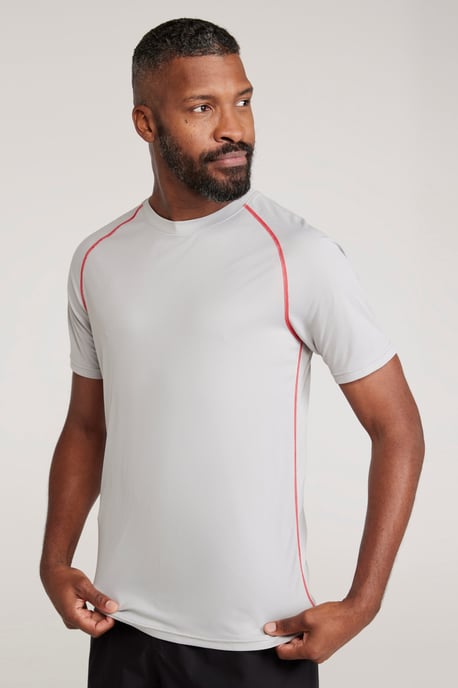 'Aero II' Men's Short Sleeve Top with Reflective Print IsoCool Sports Tee Light Grey - Image 1