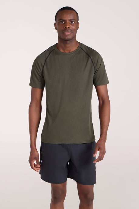 'Aero II' Men's Short Sleeve Top with Reflective Print IsoCool Sports Tee Forest Green - Image 1