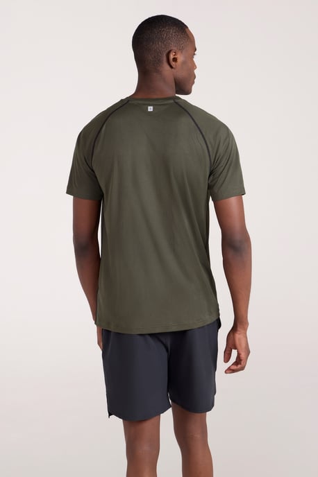 'Aero II' Men's Short Sleeve Top with Reflective Print IsoCool Sports Tee Forest Green - Image 2