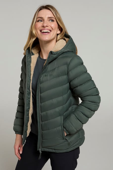 'Seasons' Women's Padded Jacket Fur Lined Water Resistant Coat Khaki - Image 2