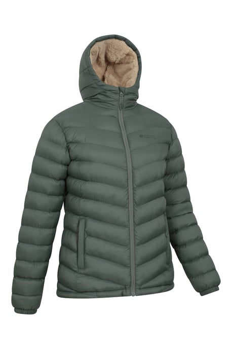 'Seasons' Women's Padded Jacket Fur Lined Water Resistant Coat Khaki - Image 6