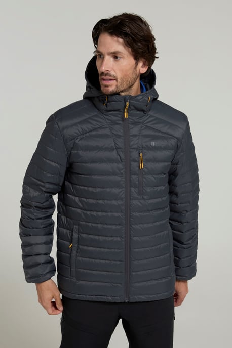 'Henry II' Men's Down Padded Jacket Water Resistant Hooded Puffer Winter Coat Grey - Image 1