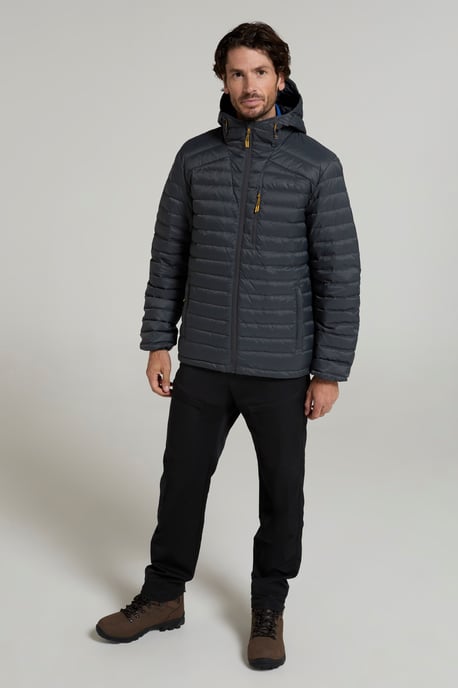 'Henry II' Men's Down Padded Jacket Water Resistant Hooded Puffer Winter Coat Grey - Image 4