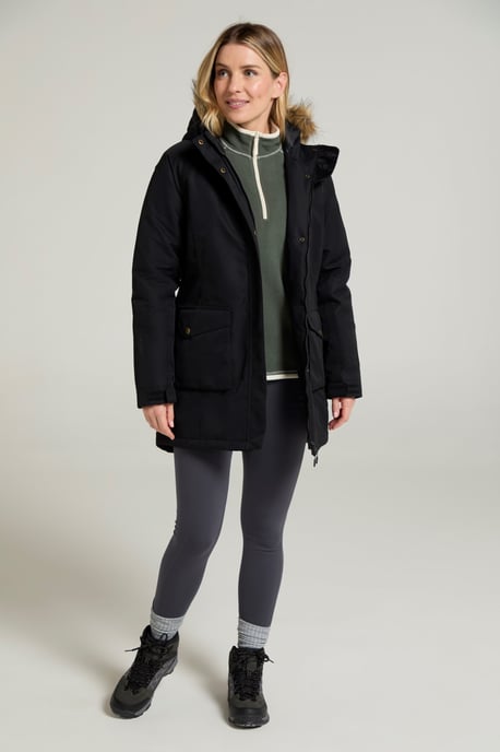 'Tarka' Women's Long Jacket Waterproof Winter Warm Padded Coat Black - Image 2