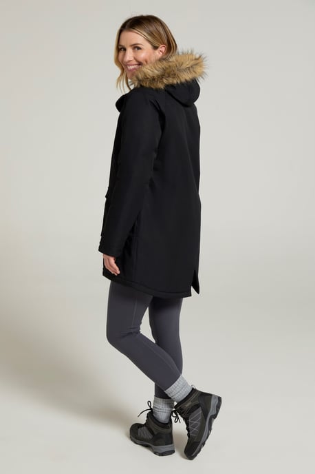 'Tarka' Women's Long Jacket Waterproof Winter Warm Padded Coat Black - Image 3