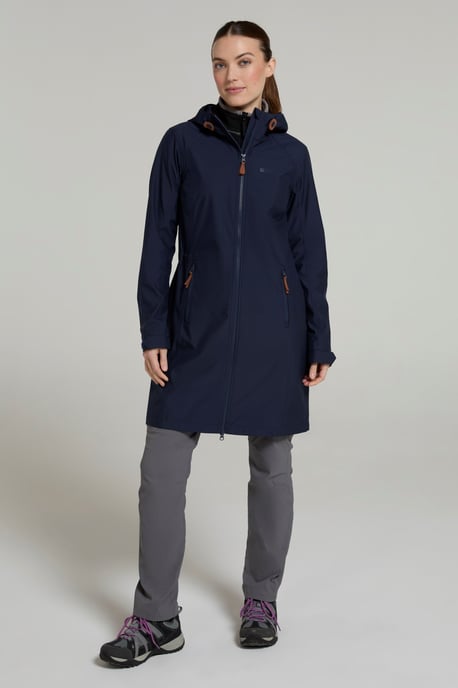 'Ioana' Women's Longline Softshell Jacket Water Resistant Breathable Activewear Navy - Image 1