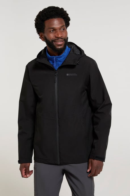 'Covert' Men's Rain Jacket with Adjustable Hood Waterproof Coat Black - Image 1