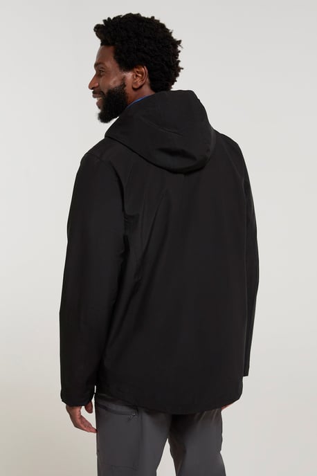 'Covert' Men's Rain Jacket with Adjustable Hood Waterproof Coat Black - Image 3