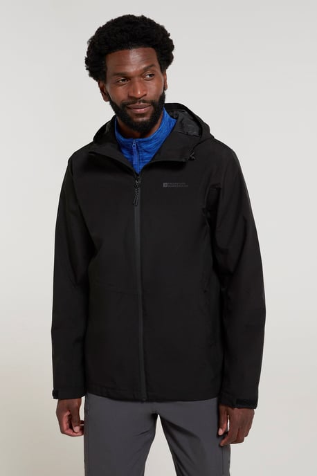 'Covert' Men's Rain Jacket with Adjustable Hood Waterproof Coat Black - Image 4