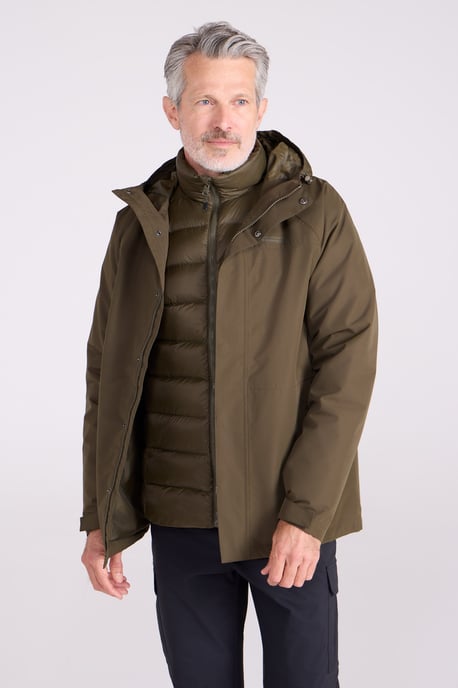 'Alaskan' Men's 3 In 1 Long Jacket with Pockets Breathable Coat Khaki - Image 3