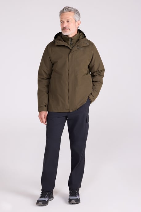 'Alaskan' Men's 3 In 1 Long Jacket with Pockets Breathable Coat Khaki - Image 4