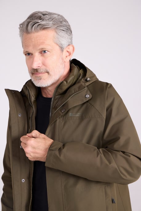 'Alaskan' Men's 3 In 1 Long Jacket with Pockets Breathable Coat Khaki - Image 5