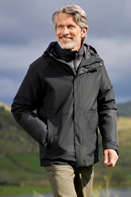 'Alaskan' Men's 3 In 1 Long Jacket with Pockets Breathable Coat Black - Image 1
