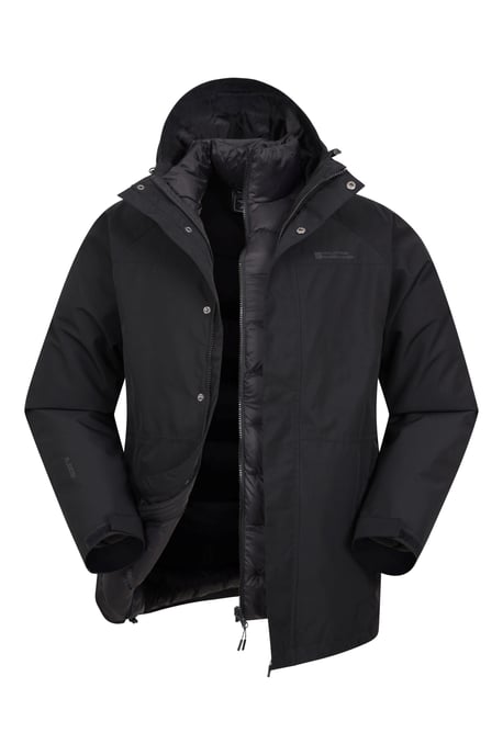 'Alaskan' Men's 3 In 1 Long Jacket with Pockets Breathable Coat Black - Image 2
