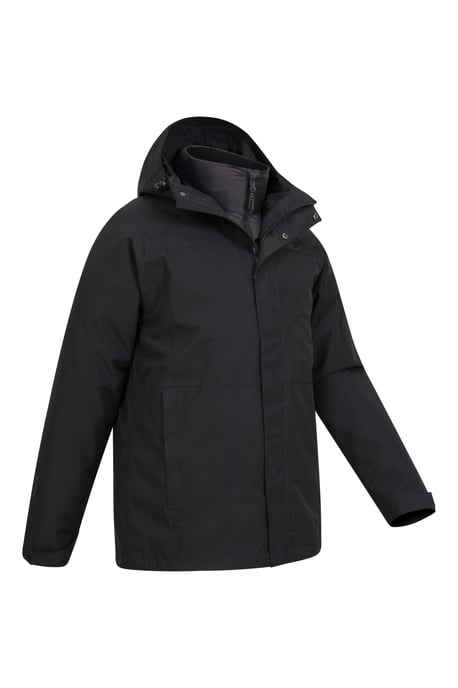 'Alaskan' Men's 3 In 1 Long Jacket with Pockets Breathable Coat Black - Image 3
