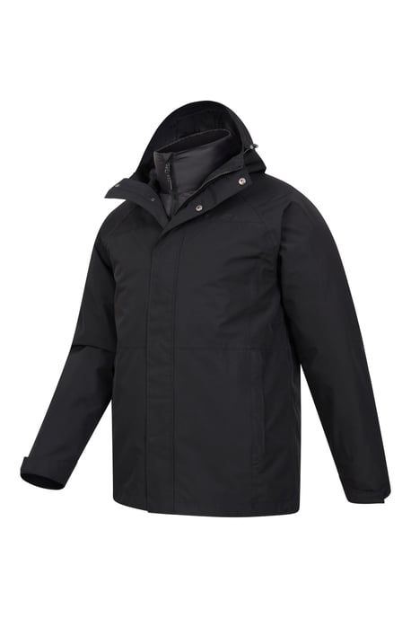 'Alaskan' Men's 3 In 1 Long Jacket with Pockets Breathable Coat Black - Image 5
