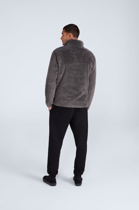 Men's Fleece Teddy Sweater with Pockets Half Zip Warm Cosy Casual Jacket Khaki - Image 5
