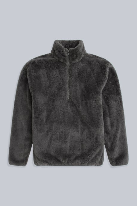 Men's Fleece Teddy Sweater with Pockets Half Zip Warm Cosy Casual Jacket Khaki - Image 6