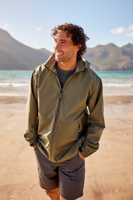 'Pace' Men's Waterproof Jacket with Adjustable Hood & Cuffs Packable Coat Khaki - Image 1