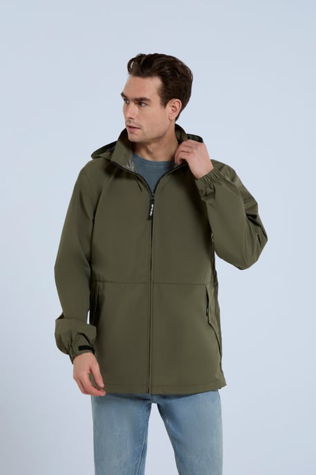 'Pace' Men's Waterproof Jacket with Adjustable Hood & Cuffs Packable Coat Khaki - Image 2