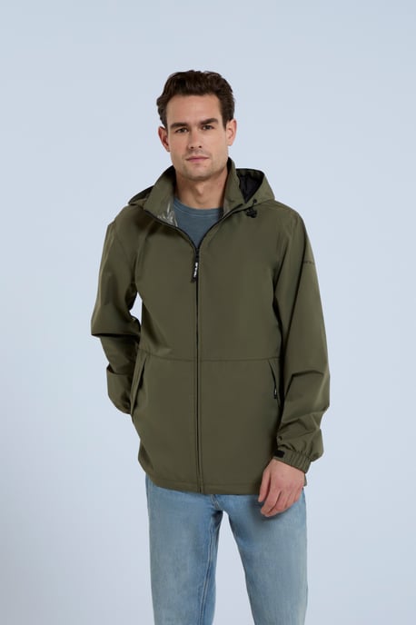 'Pace' Men's Waterproof Jacket with Adjustable Hood & Cuffs Packable Coat Khaki - Image 3