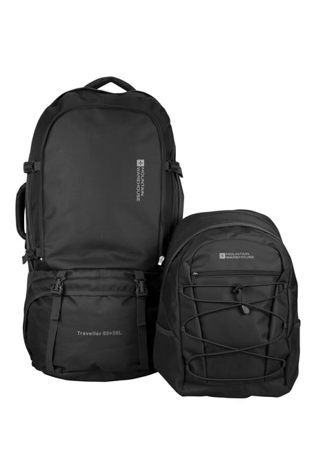 'Traveller' Unisex 2 in 1 Rucksack with Detachable Daypack Travelling Bag Black - Image 4