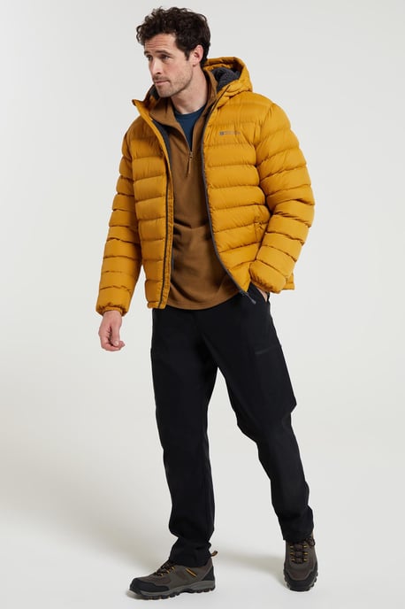 'Seasons' Men's Padded Jacket with Side Pockets Fur Lined Water Resistant Coat Mustard - Image 3