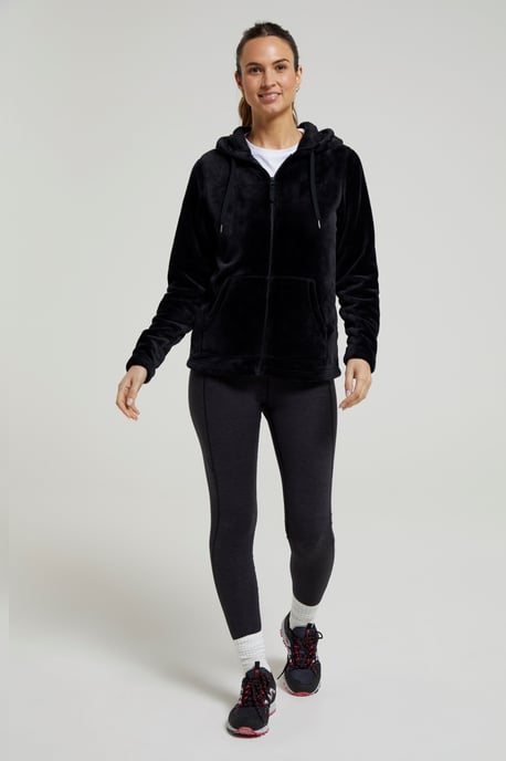 'Snaggle' Women's Hooded Fleece Jacket Everyday Winter Coat Black - Image 2