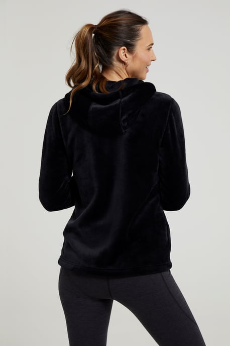 'Snaggle' Women's Hooded Fleece Jacket Everyday Winter Coat Black - Image 4