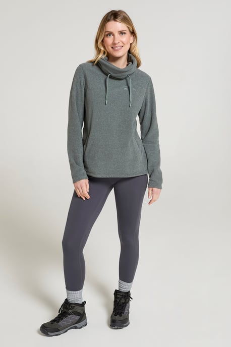 'Hebridean' Women's Cowl Neck Fleece Sweater with Front Pockets Breathable Forest Green - Image 4